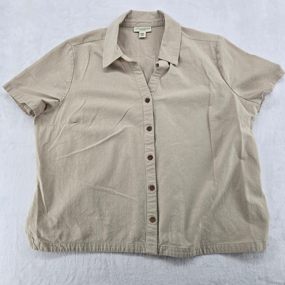 Appleseed's Button Down Womens PXL Shirt Tan‎ Cotton Short Sleeve